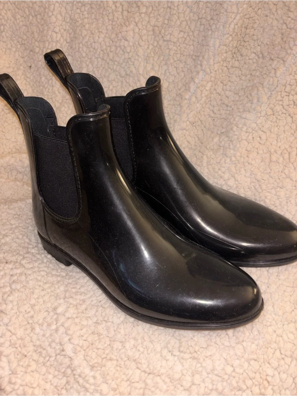 J.Crew Black Glossy Chelsea Rain Boots Women’s Size 10 US